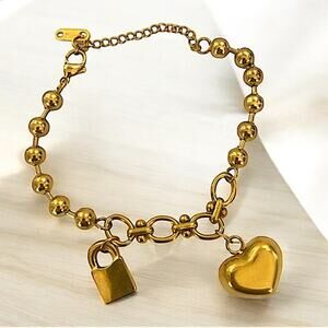 Stainless Steel Heart Lock Beaded Bracelet